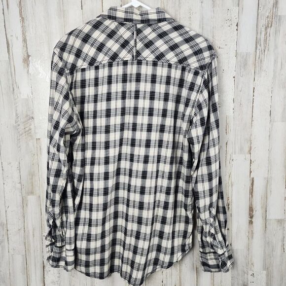 Hilfiger Denim Plaid Button Down Shirt Black White Size Large - Picture 2 of 11